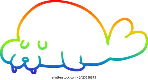 rainbow gradient line drawing of a cartoon walrus