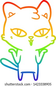 dibujo de una línea de gradiente de arco iris de un gato de dibujos animados