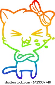 rainbow gradient line drawing of a cartoon cat
