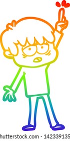 dibujo de una línea de gradiente de arco iris de un niño exhausto de caricatura