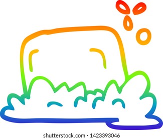 rainbow gradient line drawing of a cartoon bar of soap