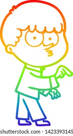 rainbow gradient line drawing of a cartoon curious boy