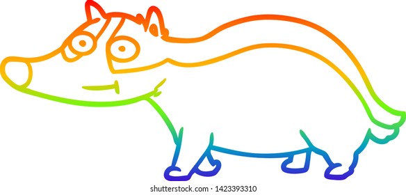 dibujo de una línea de gradiente de arco iris de un insignia amistoso con dibujos animados