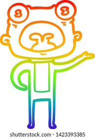 desenho de linha de gradiente do arco-íris de um desenho animado estranho alienígena comunicando