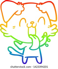 rainbow gradient line drawing of a cartoon panting dog