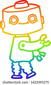 dibujo de línea de gradiente de arco iris de un robot de dibujos animados