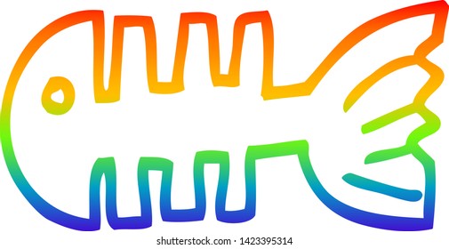 rainbow gradient line drawing of a cartoon fish bones