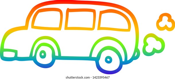 rainbow gradient line drawing of a cartoon school bus