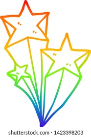 rainbow gradient line drawing of a cartoon shooting stars