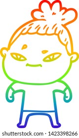 rainbow gradient line drawing of a cartoon woman