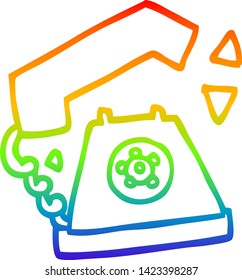 dibujo de línea de gradiente de arco iris de un teléfono retro de dibujos animados