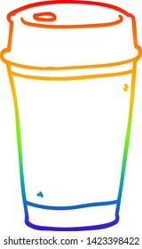rainbow gradient line drawing of a cartoon take out coffee
