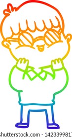 rainbow gradient line drawing of a cartoon boy wearing spectacles