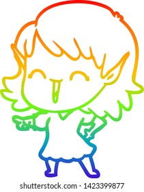 Regenbogen-Farbverlauf-Zeichnung eines Cartoon-Elf-Mädchens