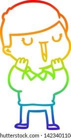 dibujo de una línea de gradiente de arco iris de un niño feliz con dibujos animados