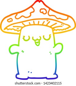 rainbow gradient line drawing of a cartoon mushroom creature