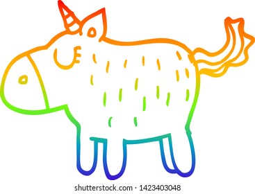 dibujo de una línea de gradiente de arco iris de un lindo unicornio