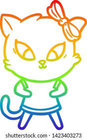 rainbow gradient line drawing of a cartoon cat