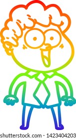 rainbow gradient line drawing of a cartoon happy man