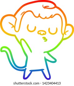 rainbow gradient line drawing of a cartoon monkey