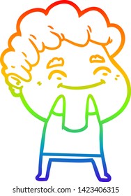 dibujo de una línea de gradiente de arco iris de un hombre amigo de la caricatura