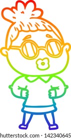 rainbow gradient line drawing of a cartoon woman wearing spectacles