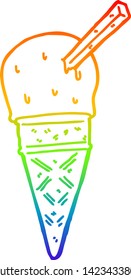 rainbow gradient line drawing of a cartoon ice cream