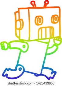 rainbow gradient line drawing of a cartoon robot