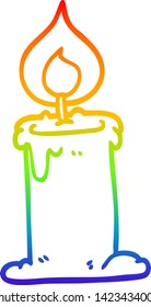 rainbow gradient line drawing of a cartoon candle burning