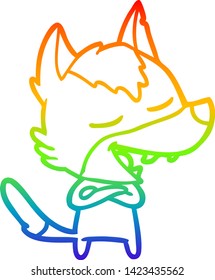 Regenbogen-Farbverlauf-Zeichnung eines Cartoon Wolf lachen