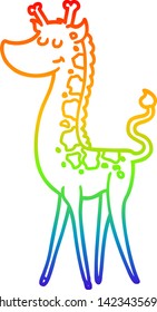 rainbow gradient line drawing of a cartoon giraffe