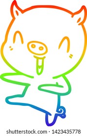rainbow gradient line drawing of a cartoon pig dancing