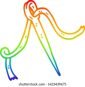 rainbow gradient line drawing of a cartoon needle and thread