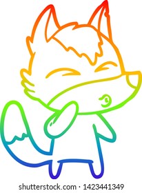 rainbow gradient line drawing of a cartoon wolf whistling