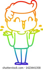 rainbow gradient line drawing of a cartoon laughing boy