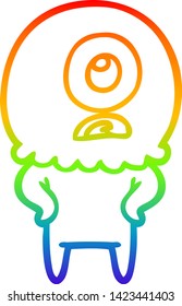 rainbow gradient line drawing of a cartoon cyclops alien spaceman