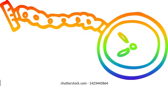 rainbow gradient line drawing of a cartoon pocket watch
