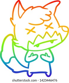 rainbow gradient line drawing of a cartoon cross eyed fox