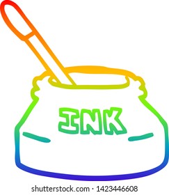 dibujo de línea de gradiente de arco iris de una olla de tinta de dibujos animados