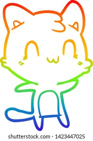 desenho de linha de gradiente do arco-íris de um gato feliz de desenho animado