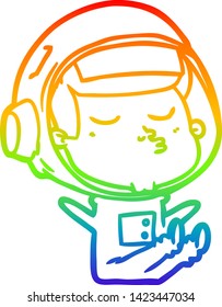 rainbow gradient line drawing of a cartoon confident astronaut