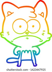 rainbow gradient line drawing of a cartoon nervous cat