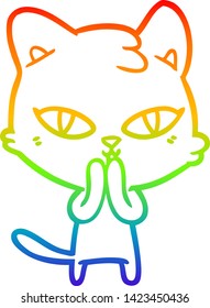 rainbow gradient line drawing of a cartoon cat