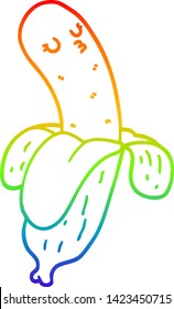 rainbow gradient line drawing of a cartoon banana