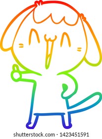 dibujo de una línea de gradiente de arco iris de un perro riéndose de dibujos animados