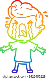 Regenbogen-Farbverlauf-Zeichnung eines Cartoon weinenden Mannes