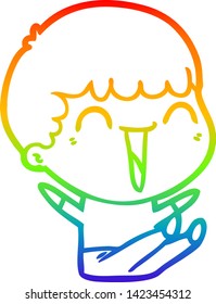 rainbow gradient line drawing of a cartoon happy man laughing