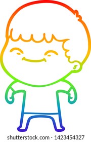rainbow gradient line drawing of a cartoon happy boy