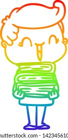 dibujo de una línea de gradiente de arco iris de un caricaturista que carga libros