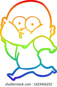 dibujo de una línea de gradiente de arco iris de un hombre calvo de dibujos animados mirando